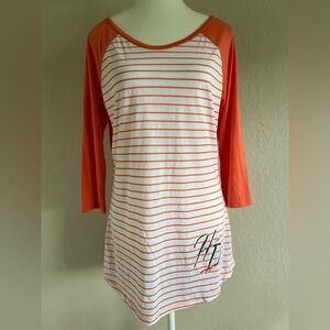 HARLEY DAVIDSON Sanford Florida Orange Stripes Top EUC